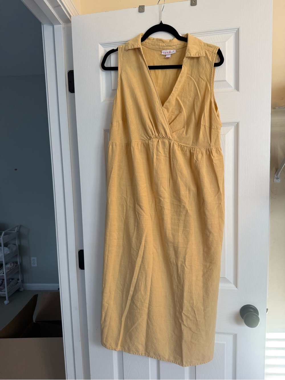 Sleeveless Yellow Wrap-Front Midi Maternity Dress